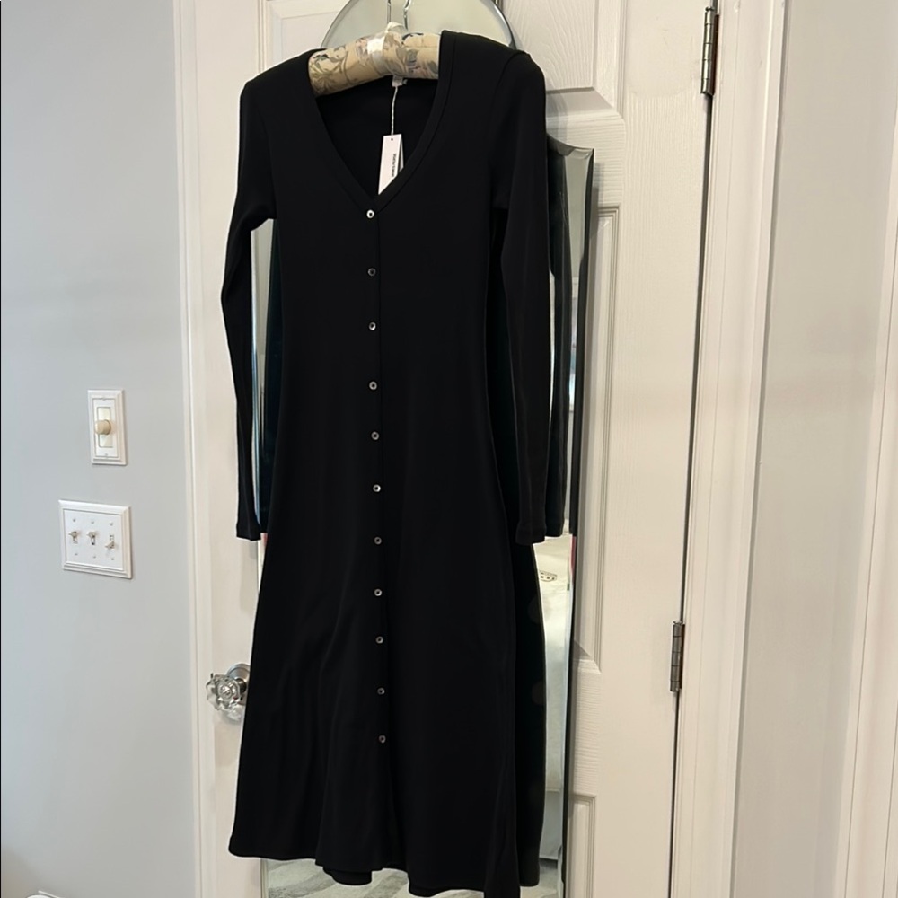 James Perse Cotton Black Button-Down Dress, Size 1 NWT
